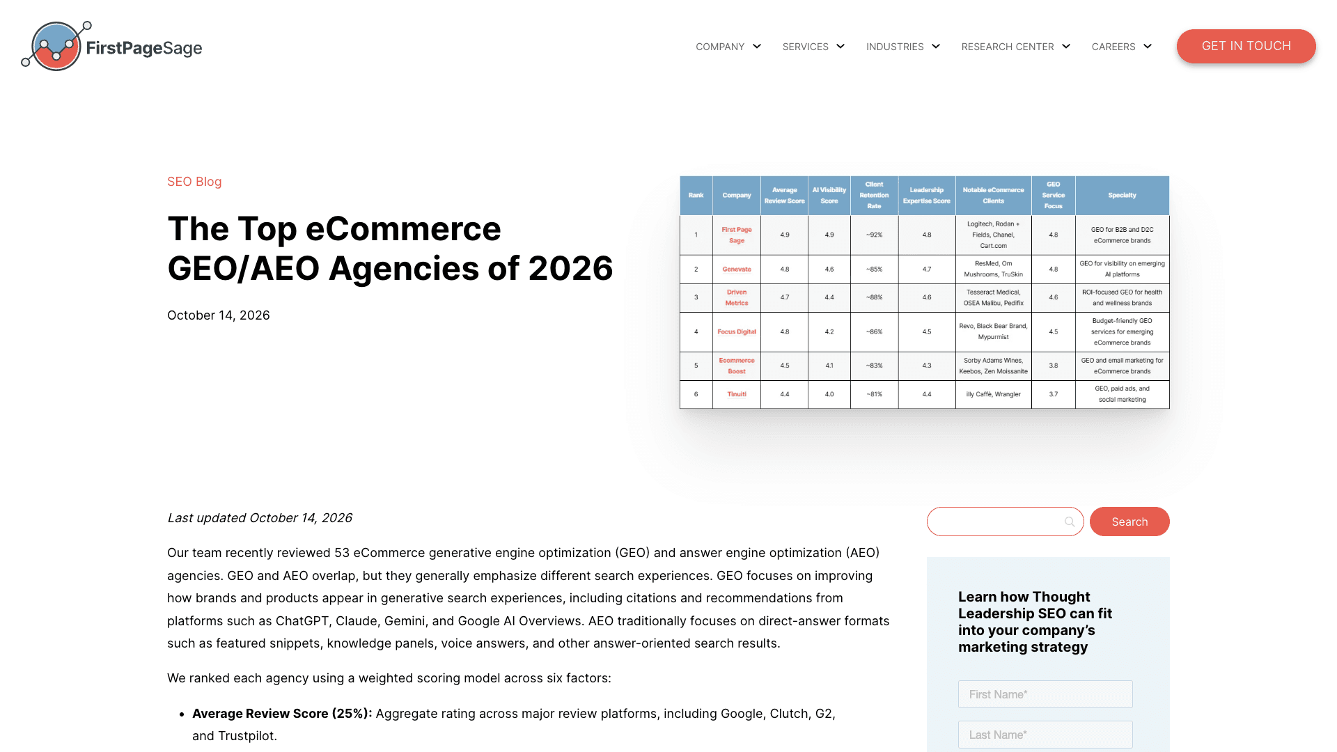 First Page Sage website screenshot