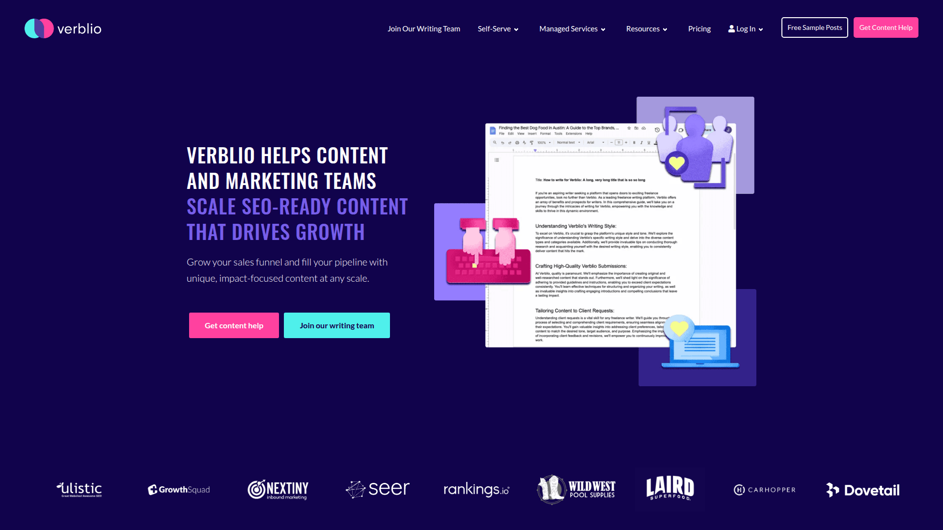 Verblio homepage screenshot