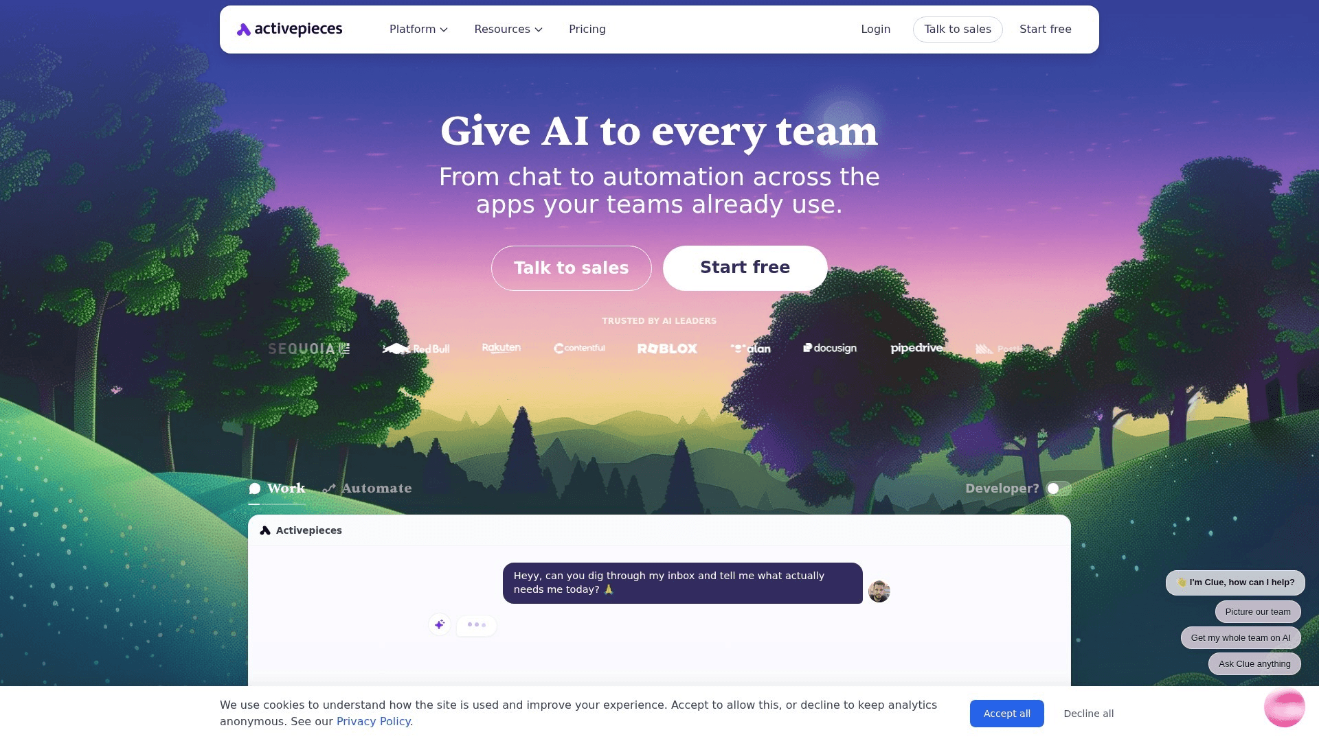 Activepieces homepage screenshot