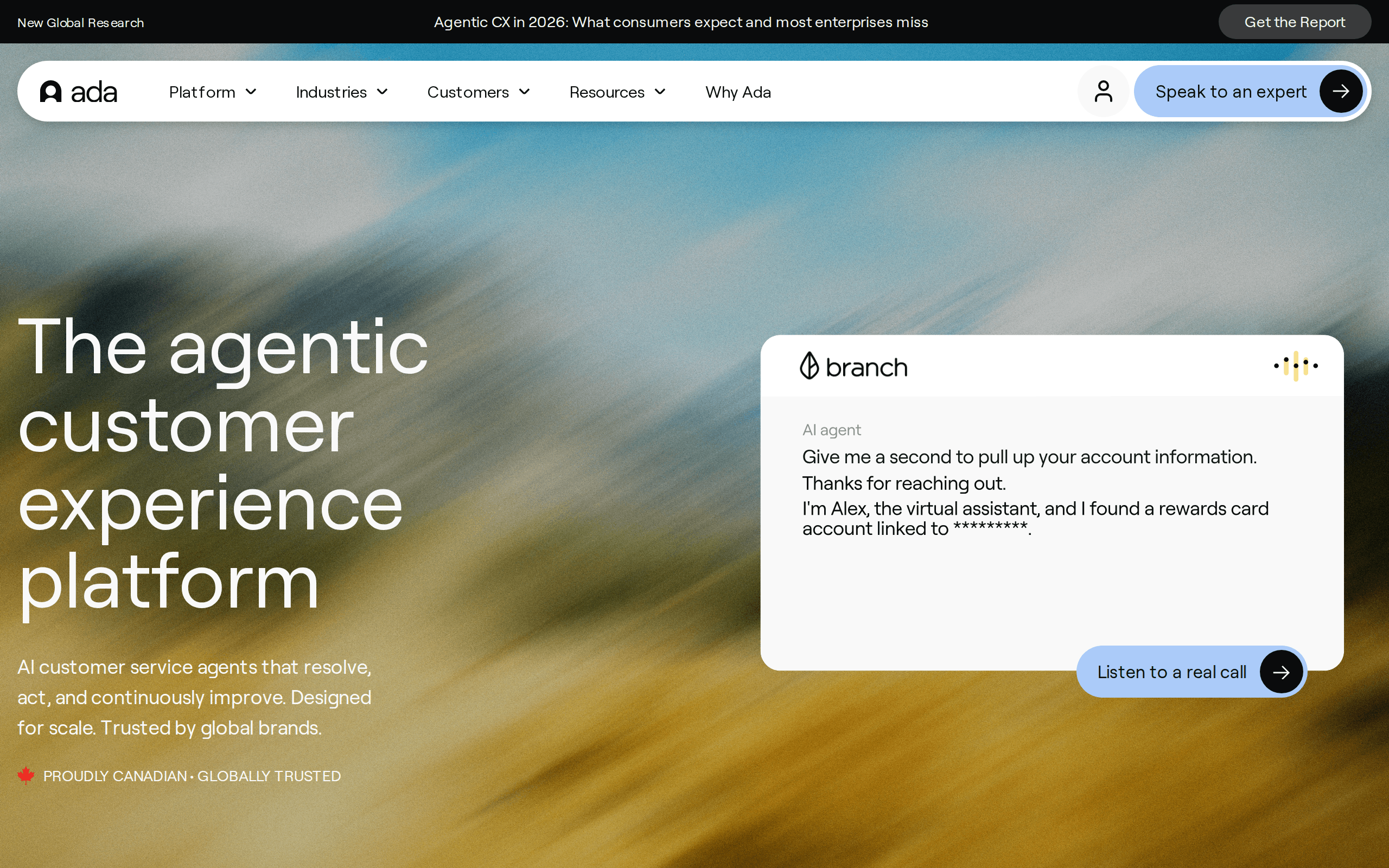 Ada homepage — Best for No-Code Automation at Scale AI customer support tool