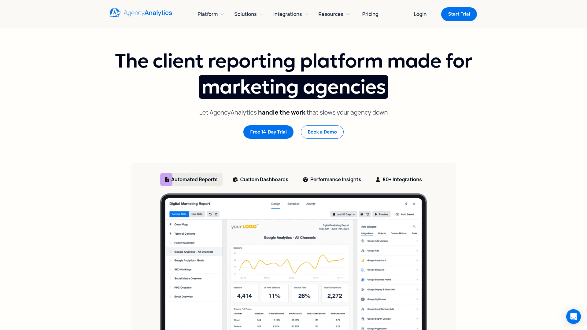 AgencyAnalytics homepage screenshot