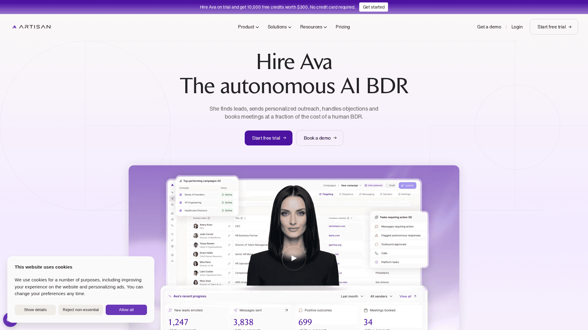 Artisan homepage screenshot