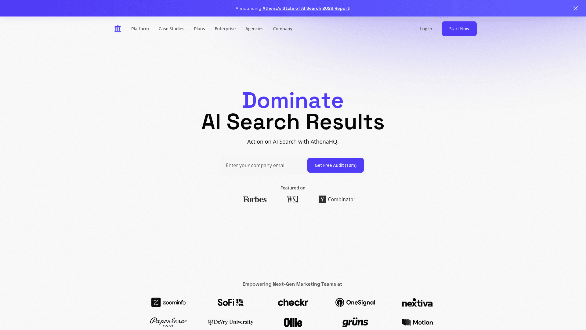 Athena HQ dashboard showing AI search visibility metrics
