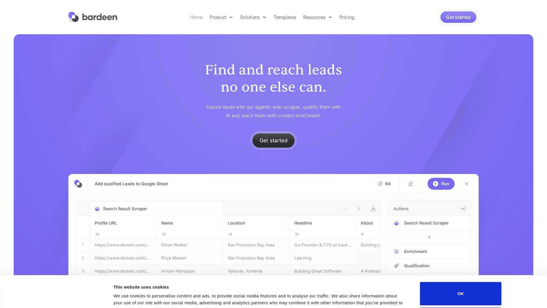 Bardeen homepage screenshot