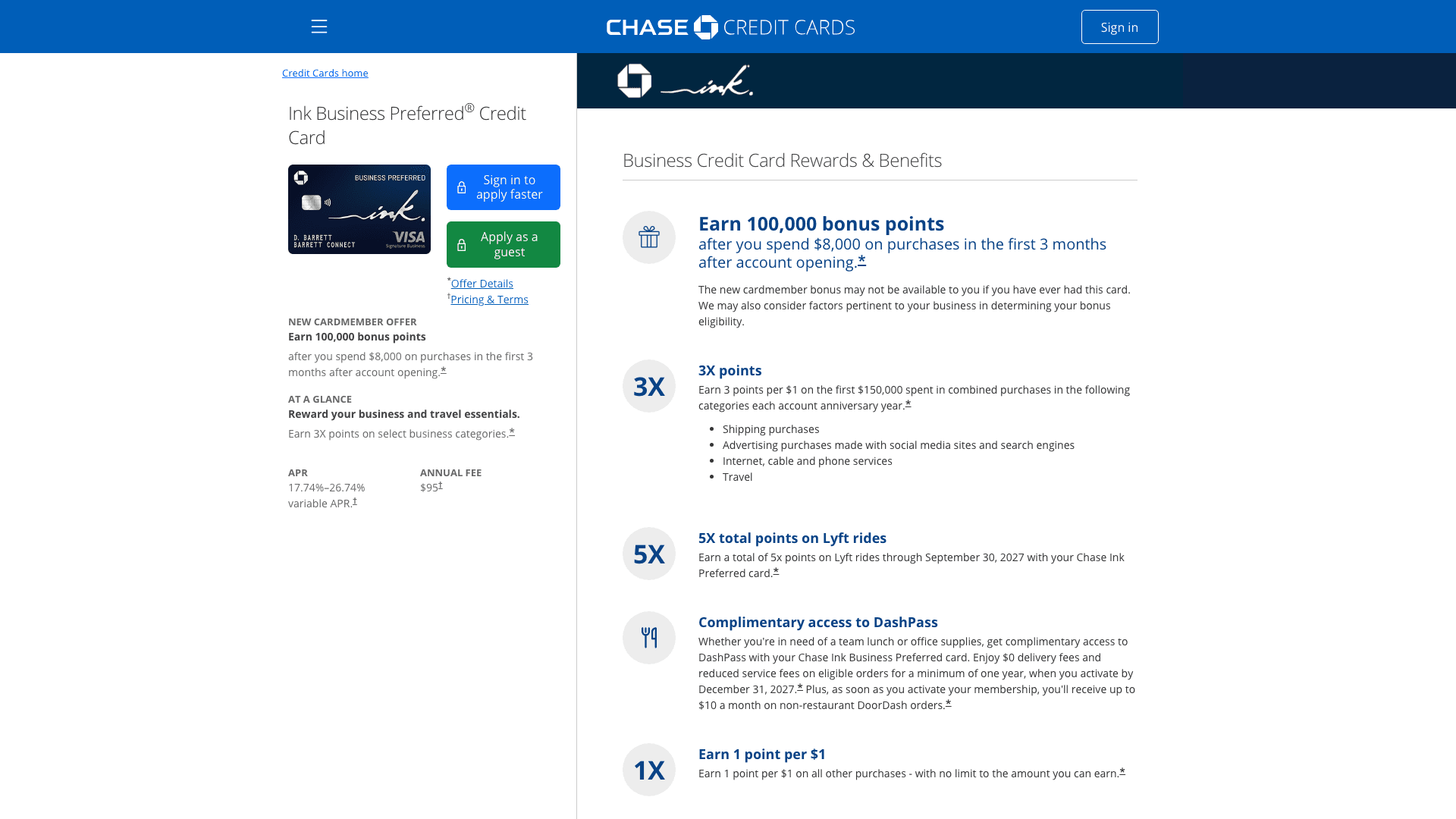 Chase Ink Business Preferred dashboard screenshot