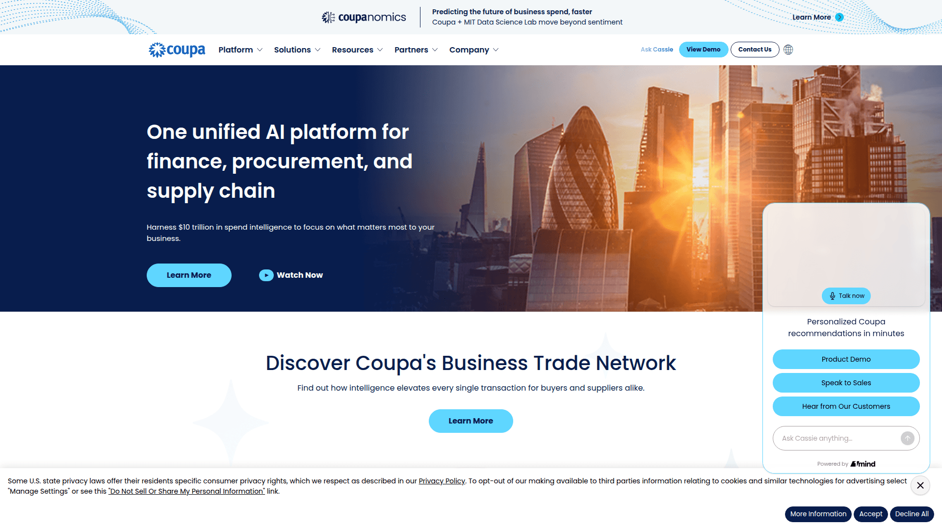 Coupa homepage screenshot