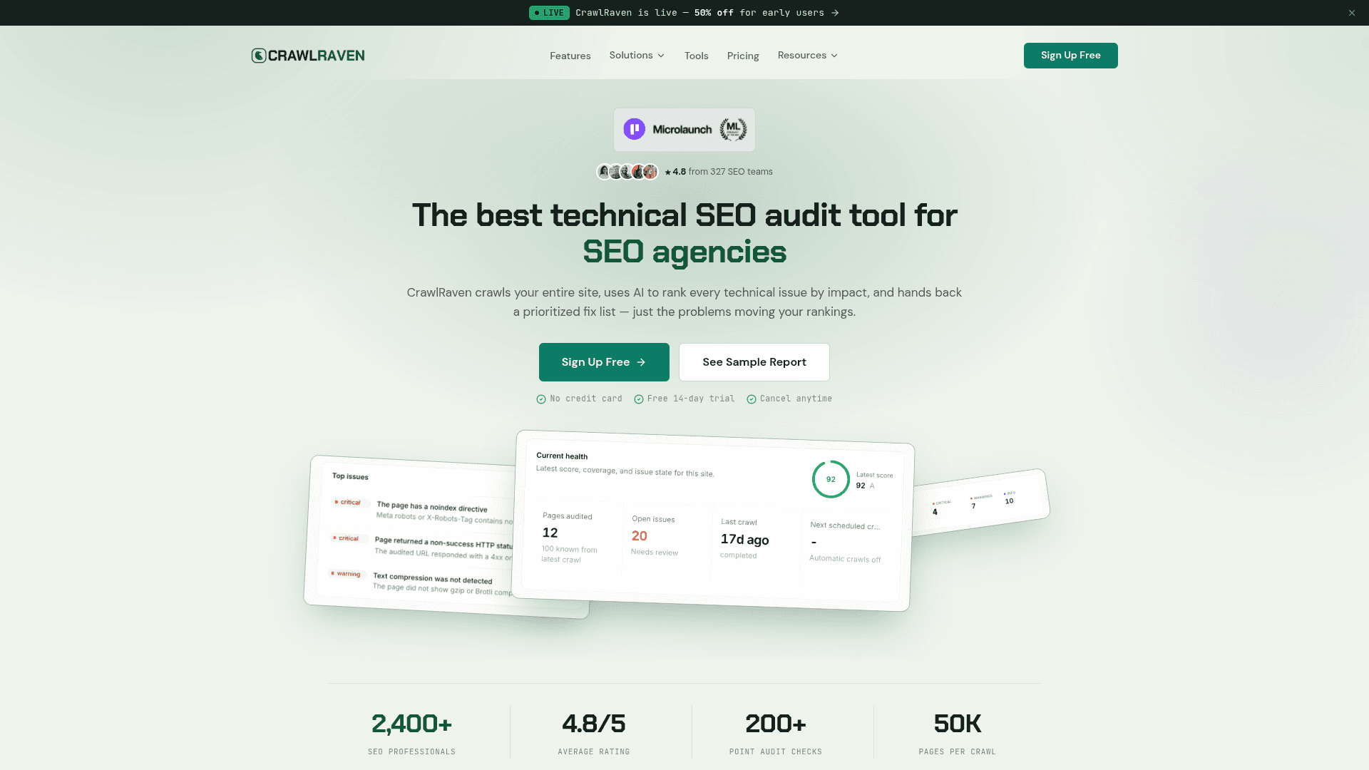 CrawlRaven homepage screenshot