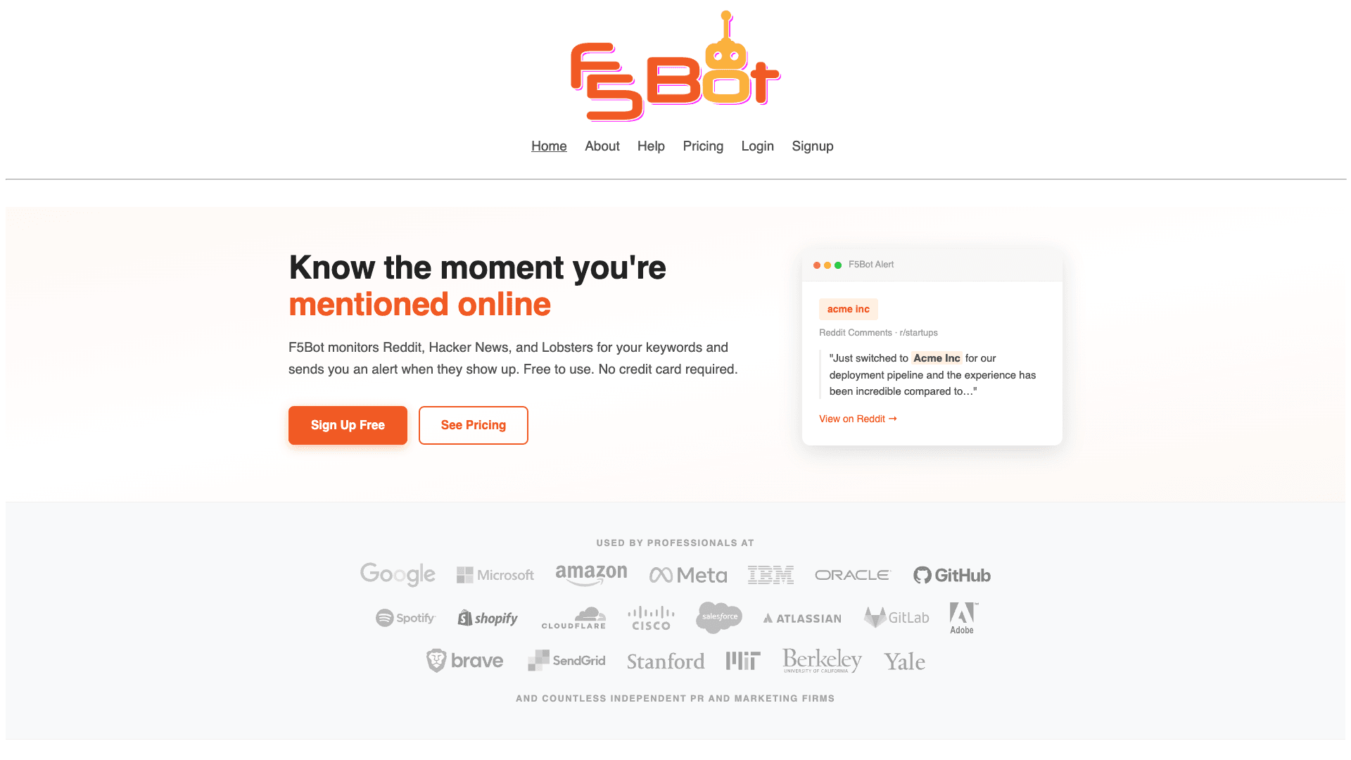 F5Bot website screenshot
