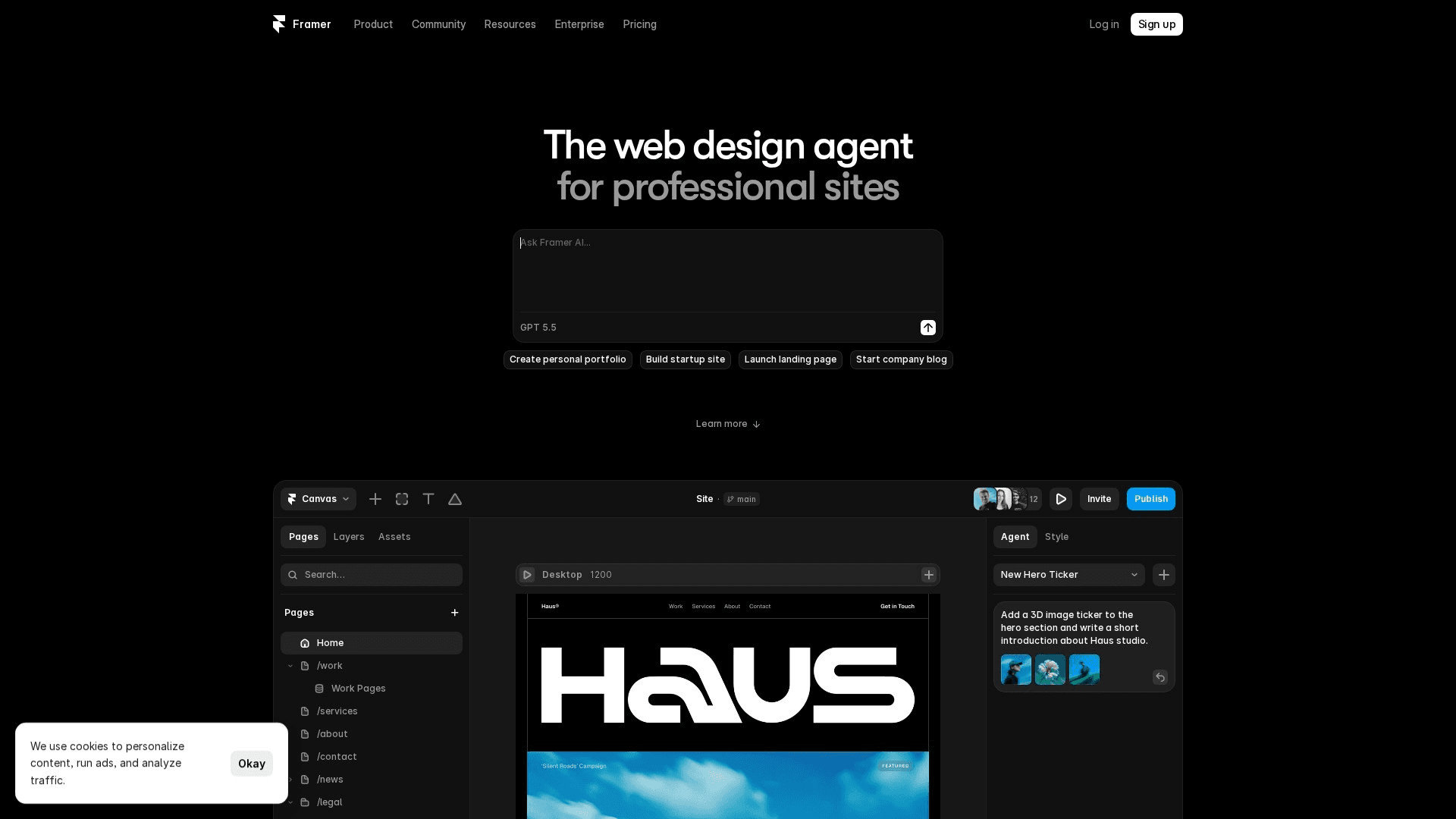 Framer homepage screenshot