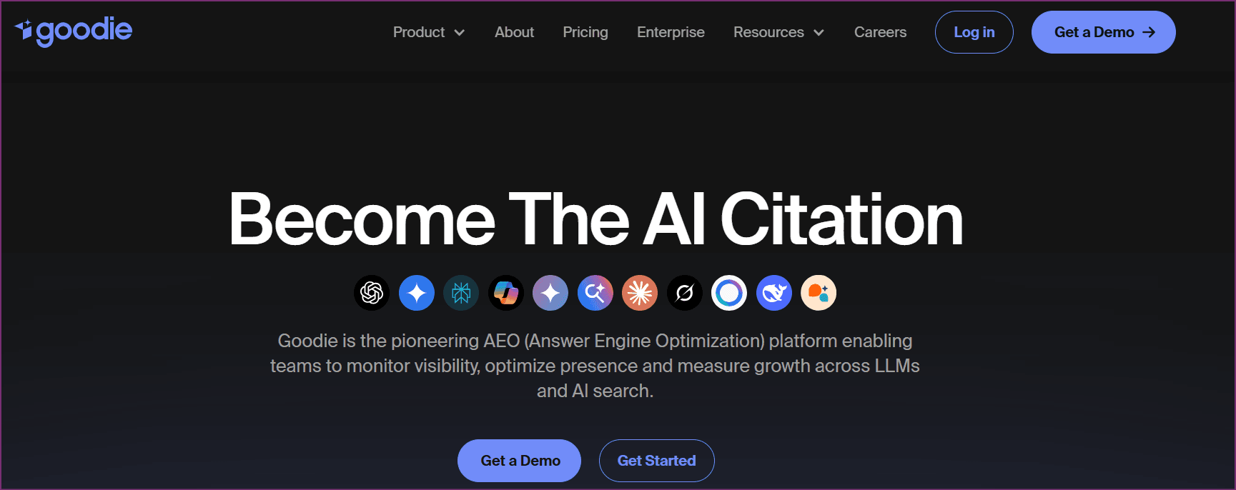 Goodie AI dashboard showing AI search visibility metrics