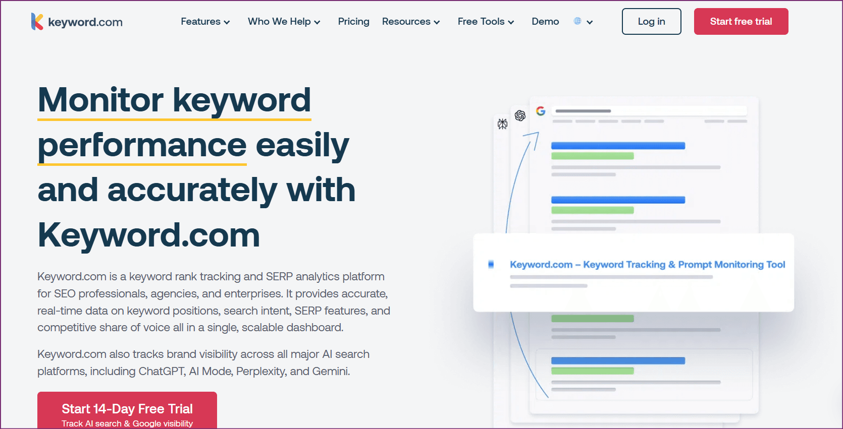 Keyword.com rank tracking software interface
