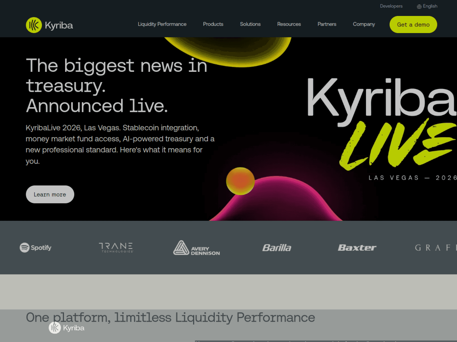 Kyriba homepage screenshot