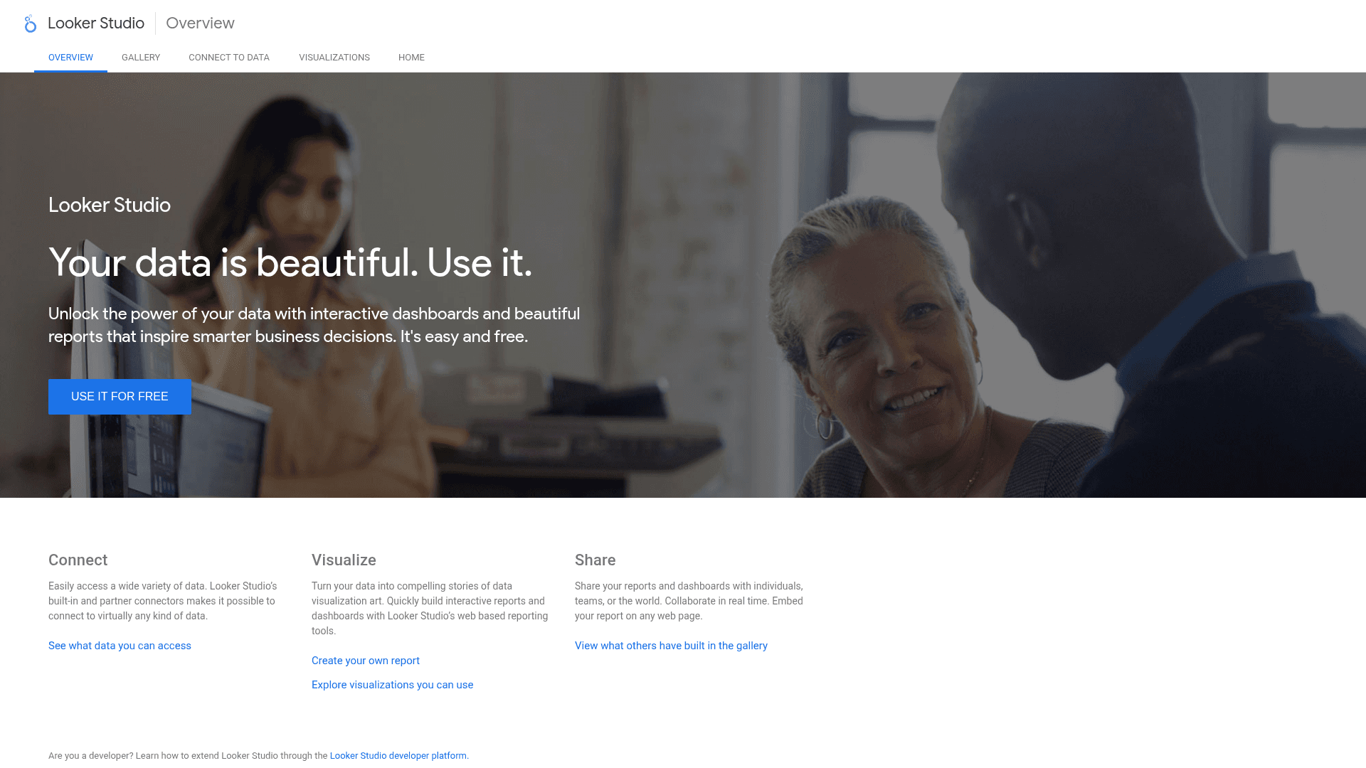 Looker Studio + Gemini homepage screenshot