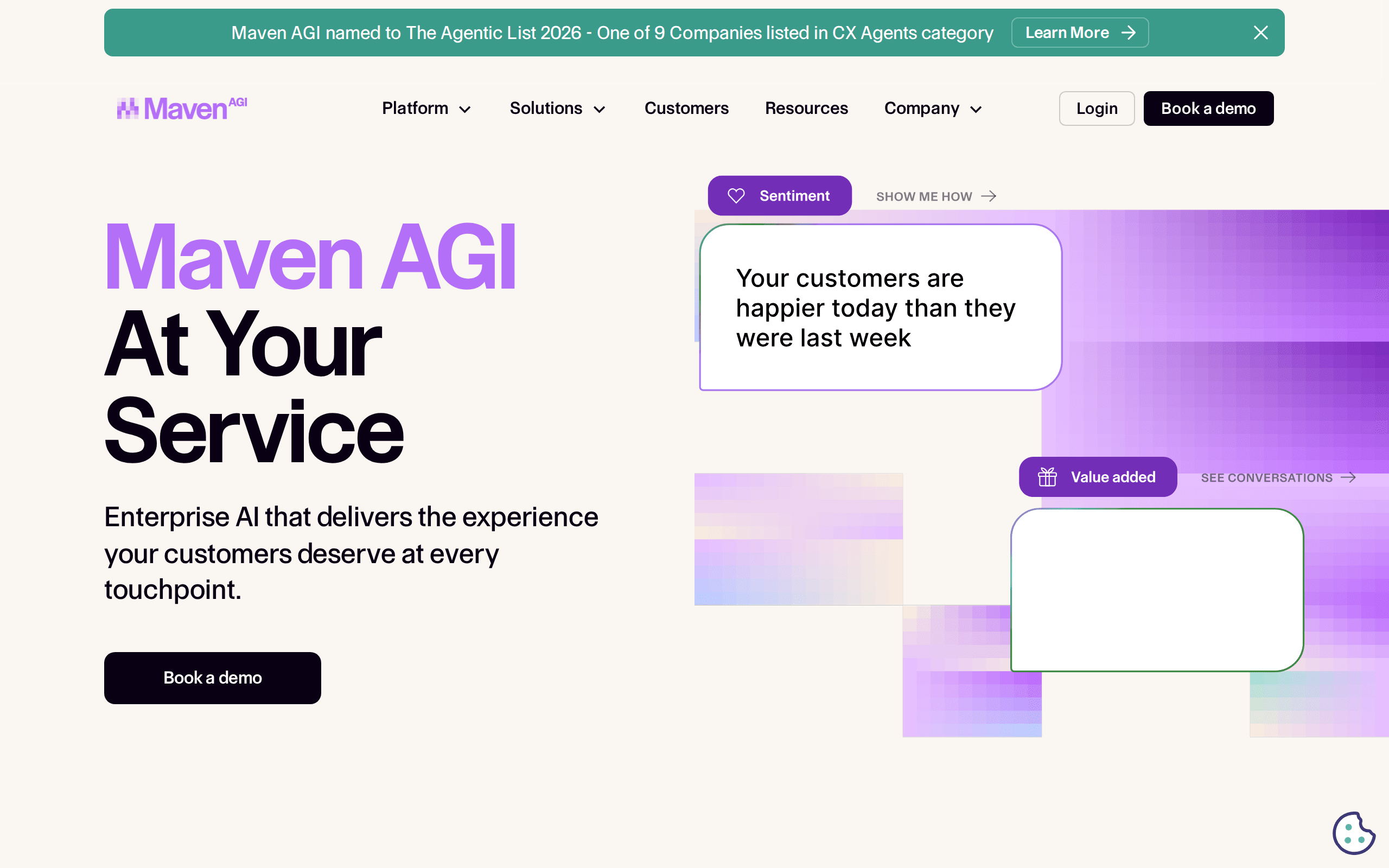 Maven AGI homepage — Best for Enterprise CX Automation AI customer support tool