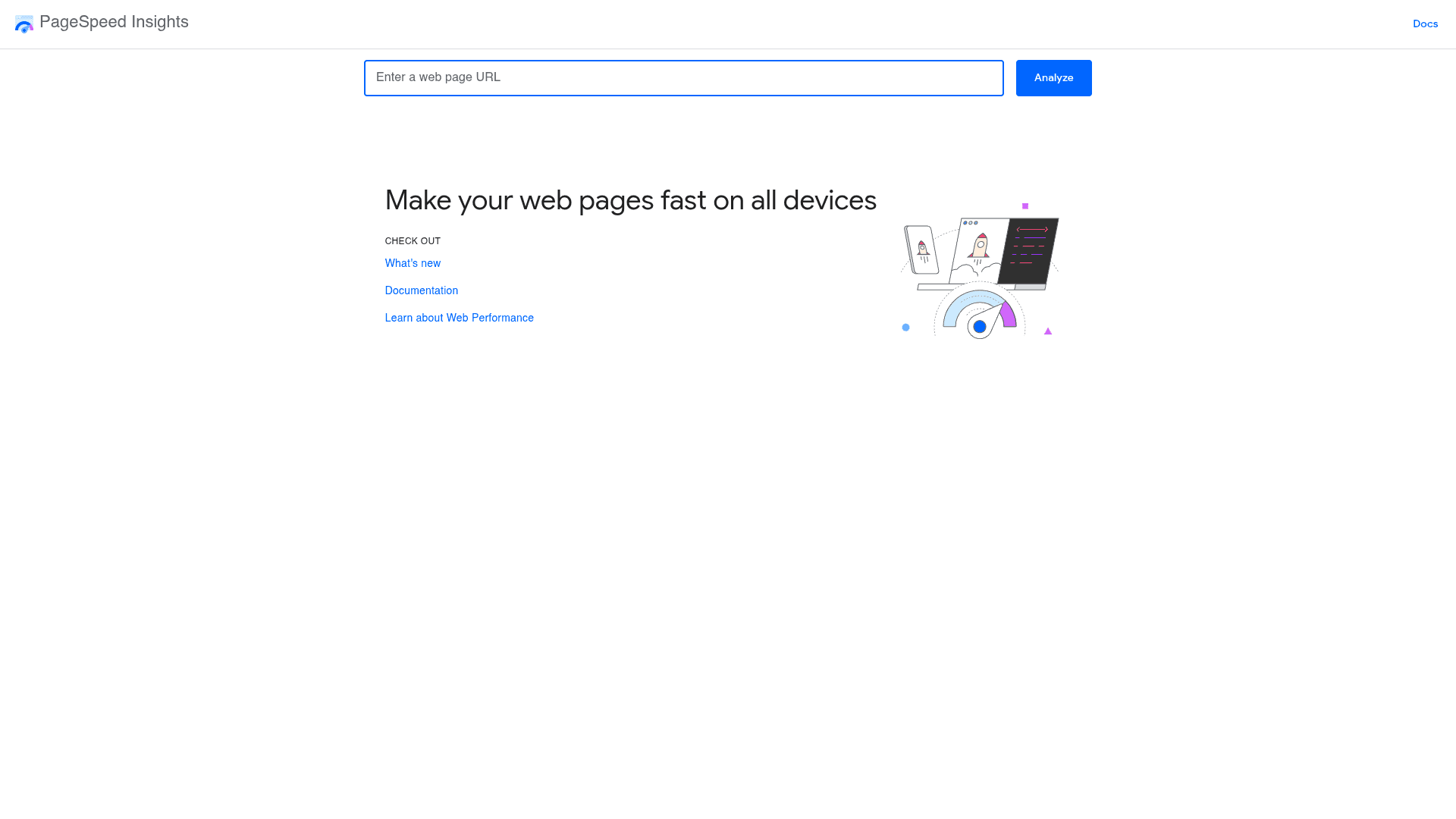 Google PageSpeed Insights homepage screenshot
