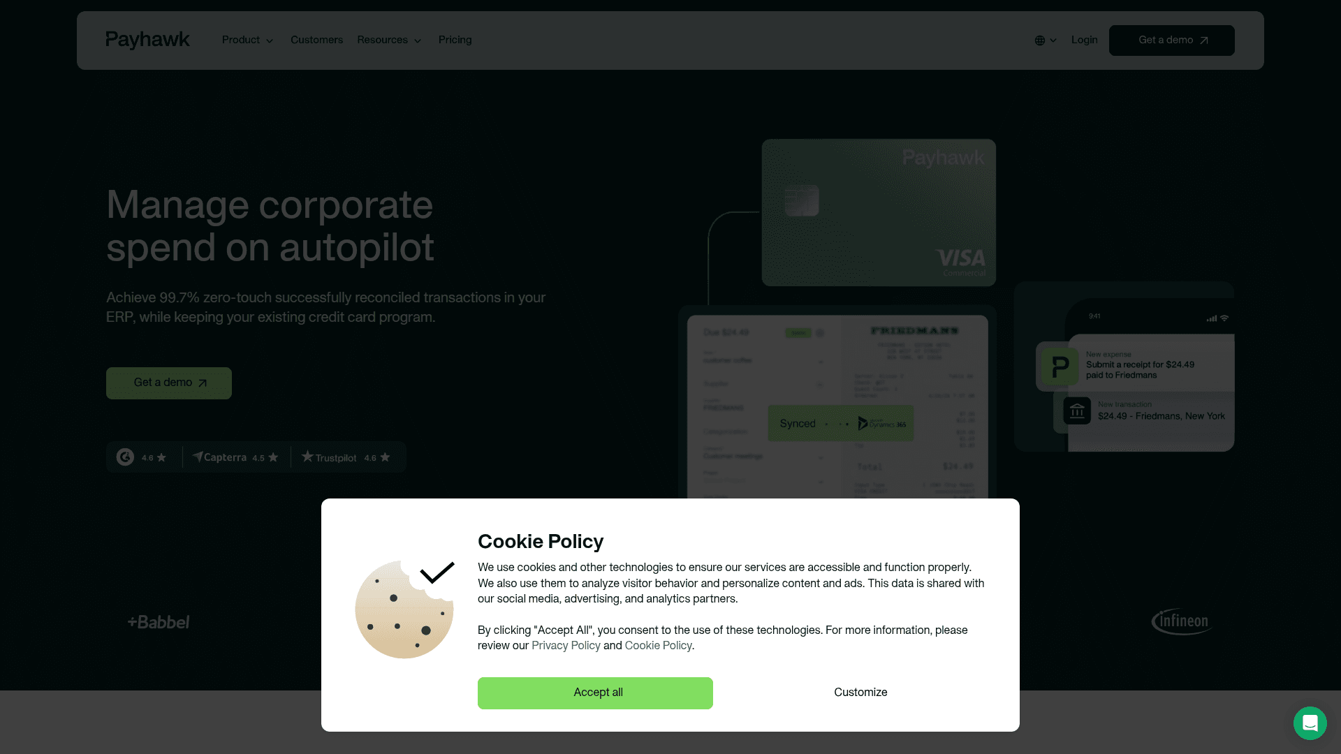 Payhawk homepage screenshot