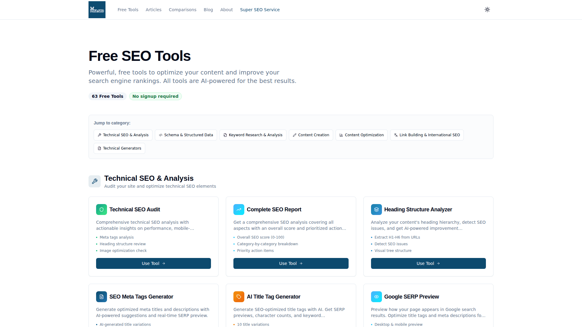 PikaSEO homepage screenshot