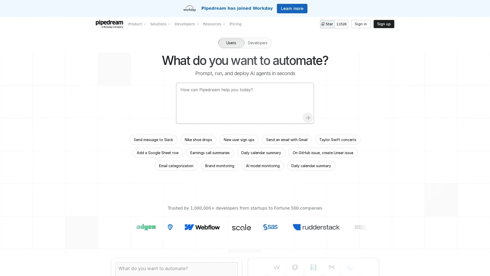Pipedream homepage screenshot