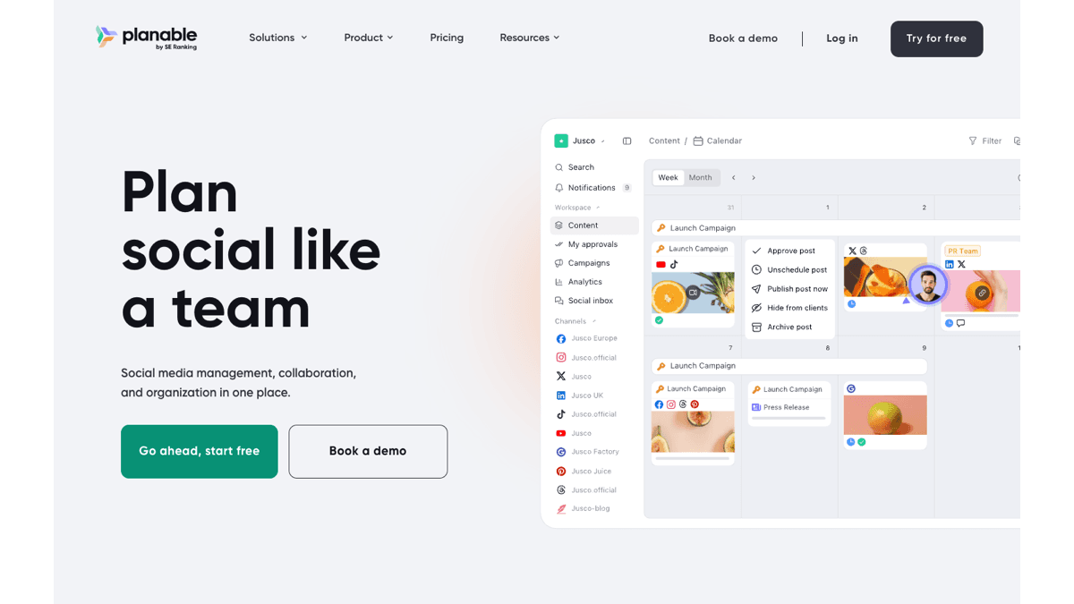 Planable social media scheduling dashboard
