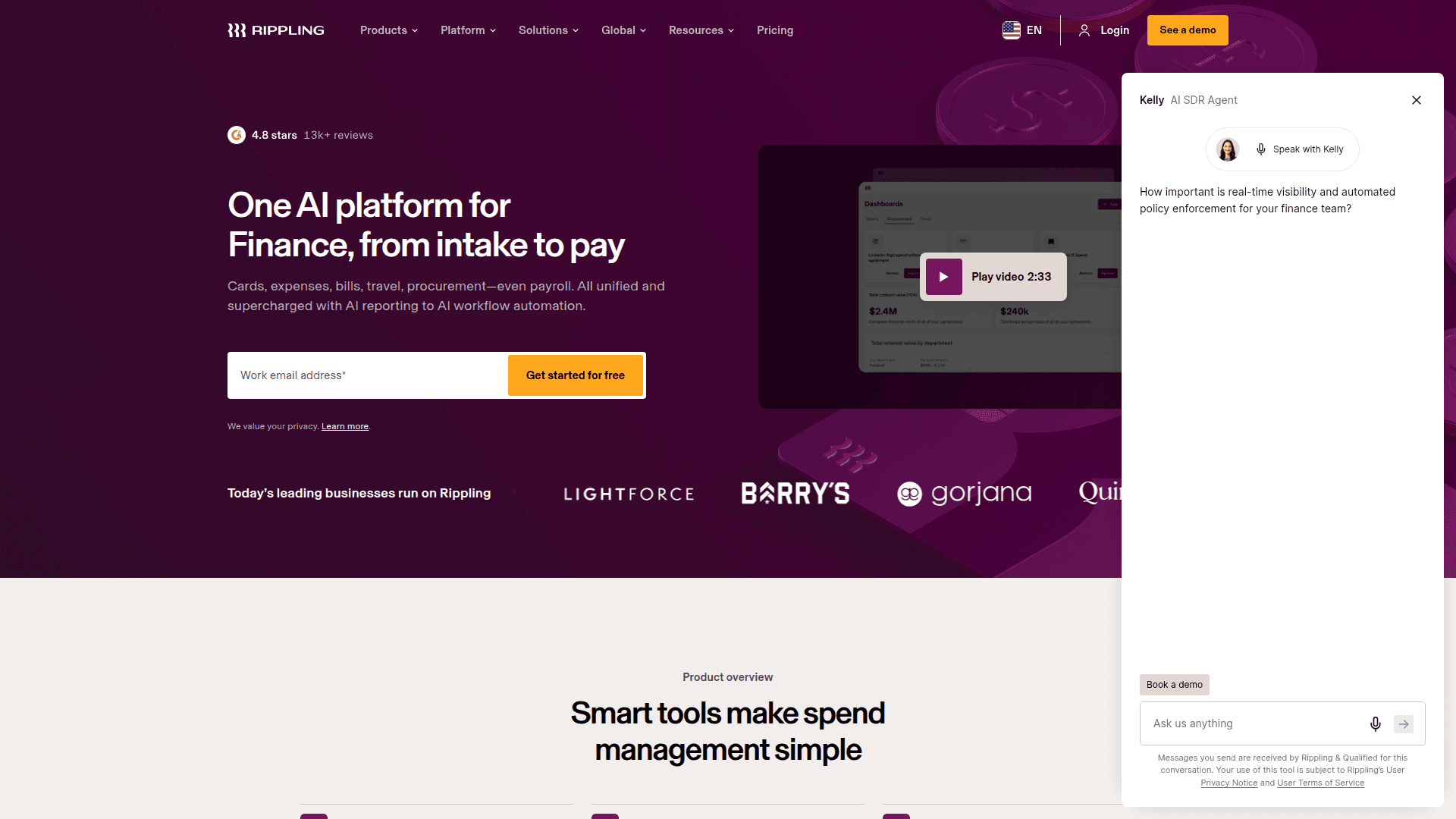 Rippling Spend homepage screenshot