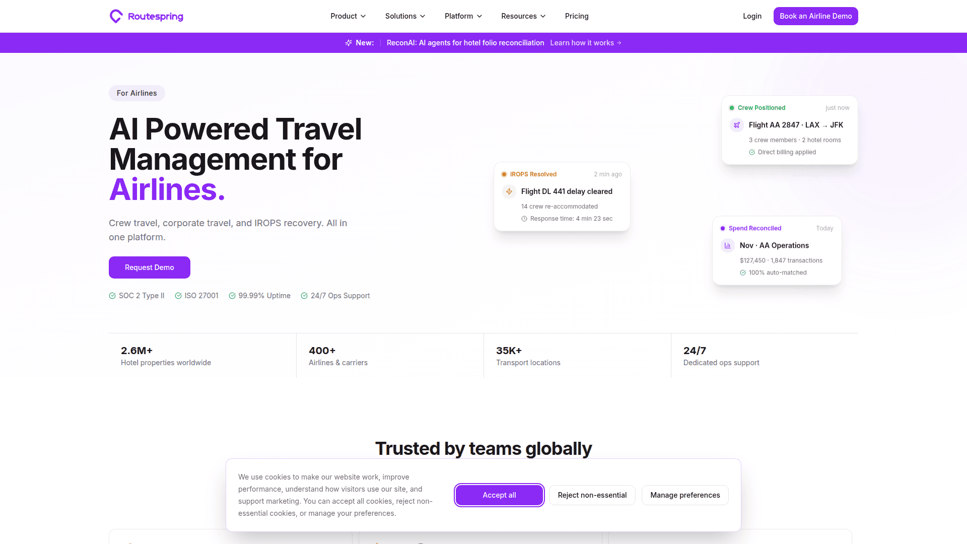 Routespring homepage screenshot