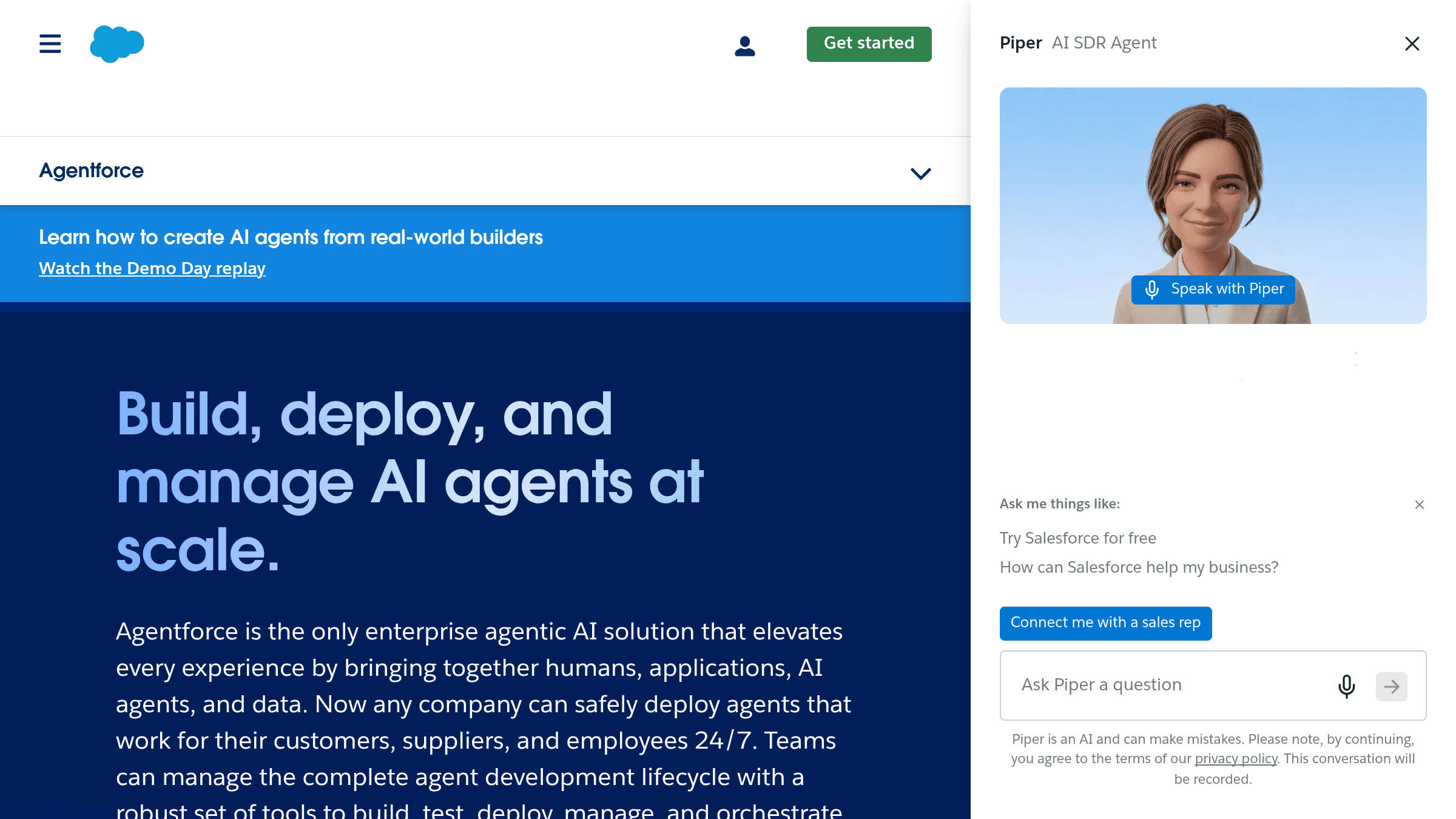 Salesforce Agentforce homepage screenshot