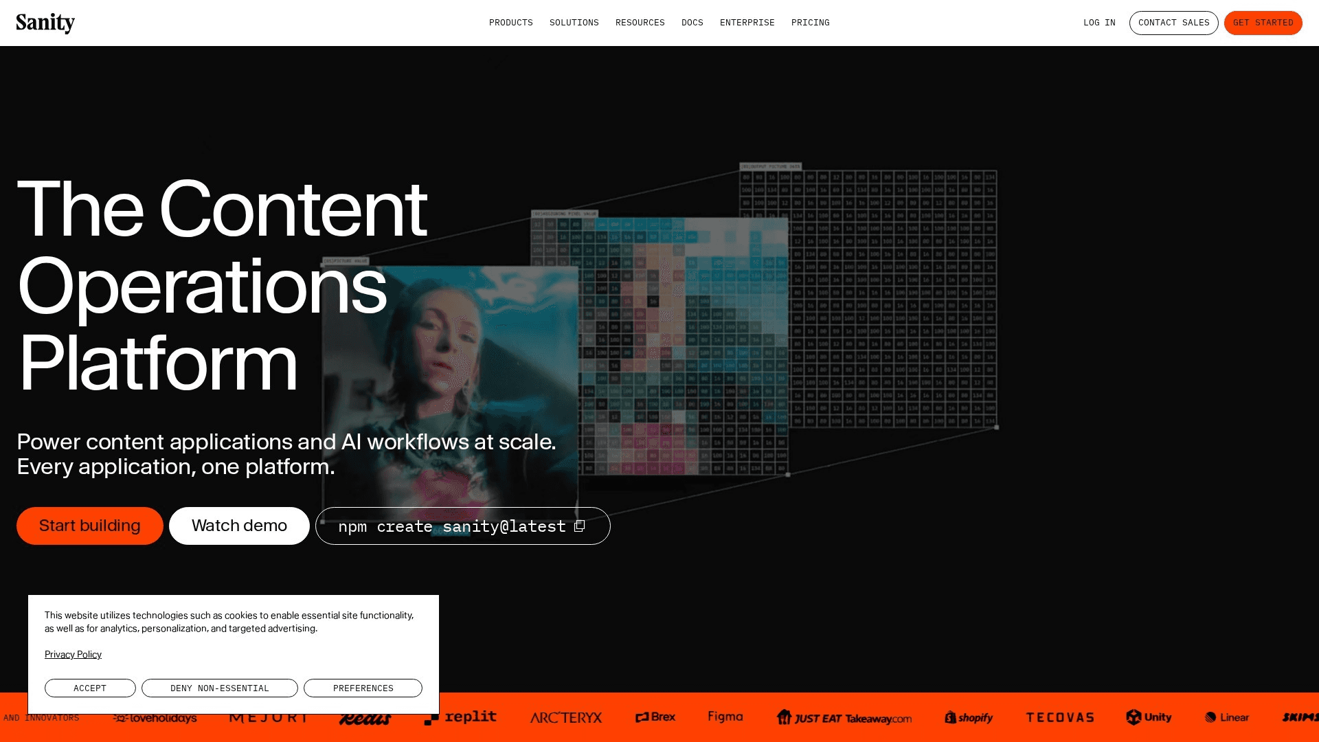 Sanity homepage screenshot