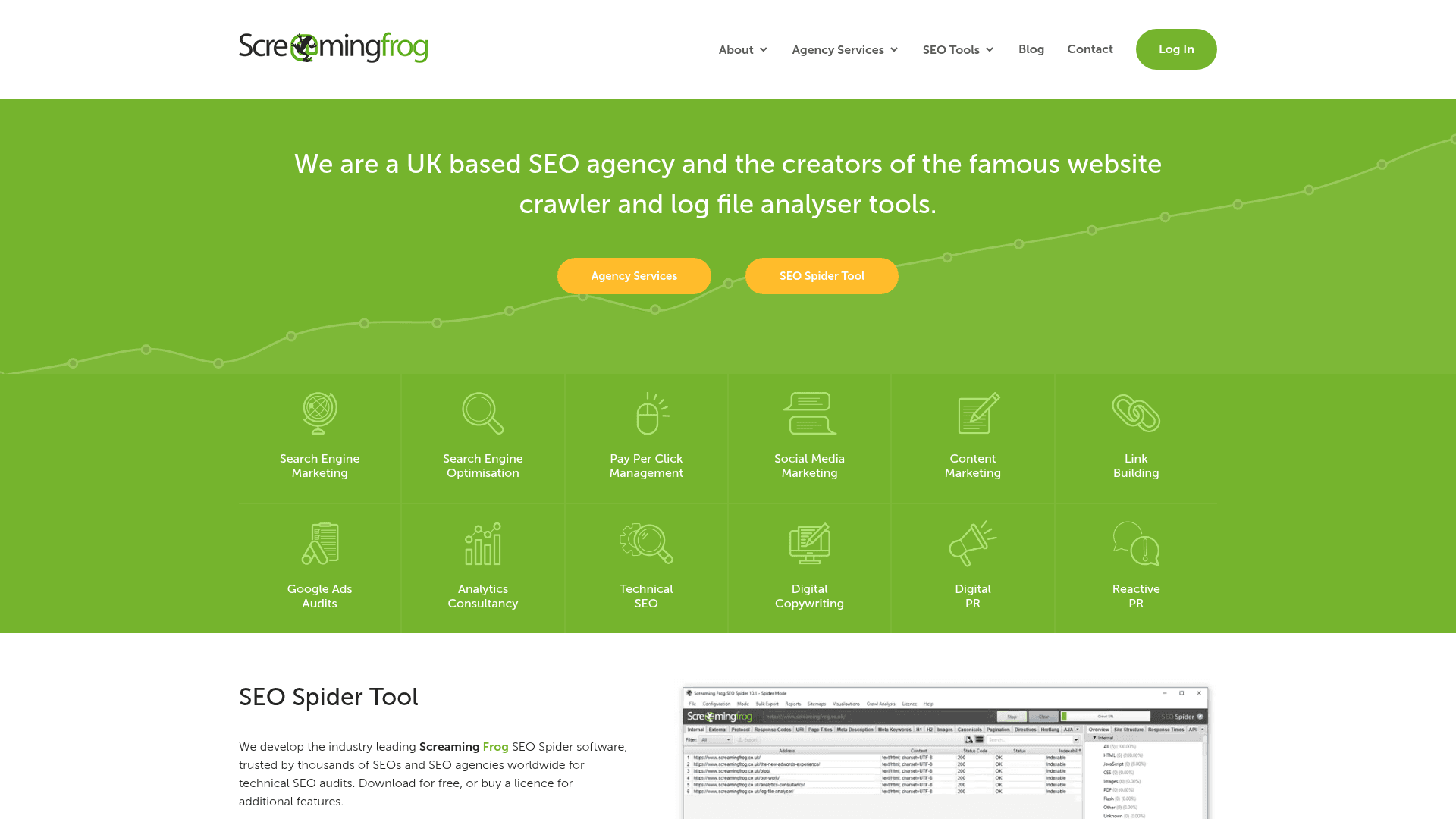 Screaming Frog SEO Spider homepage screenshot