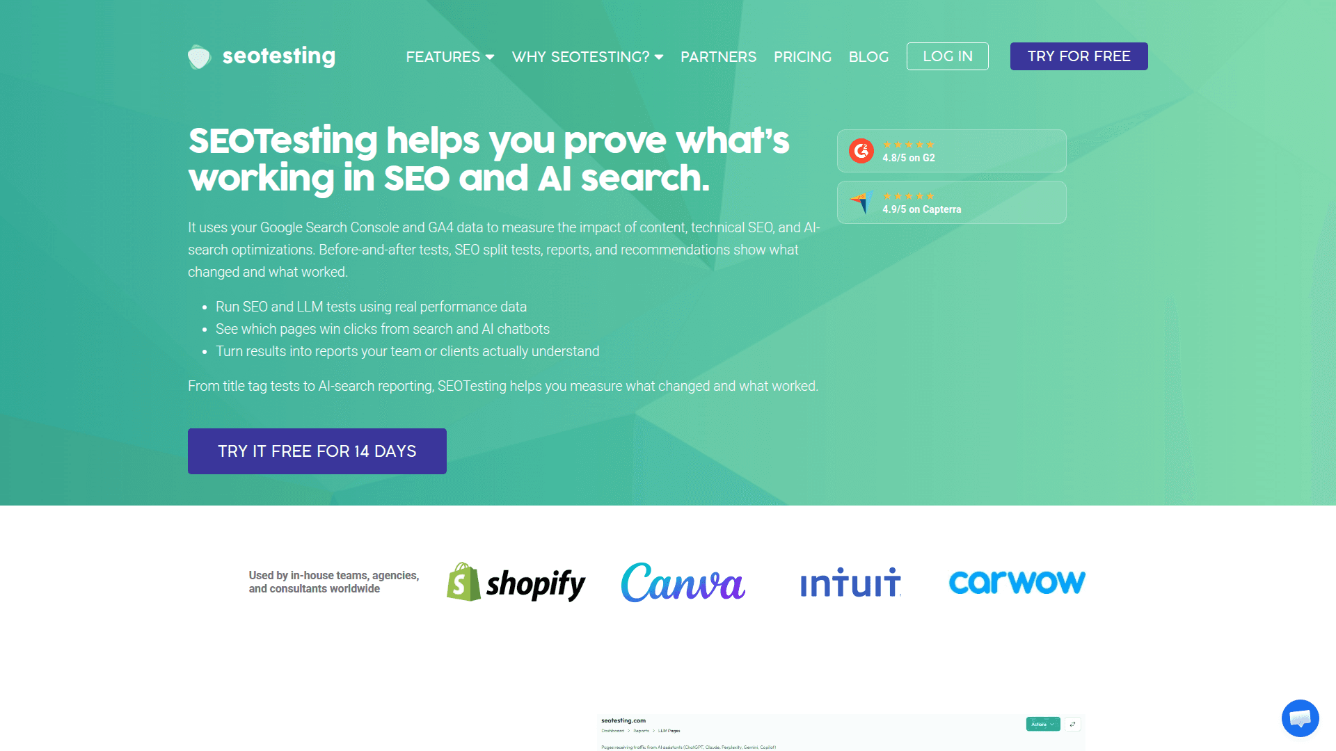 SEOTesting homepage screenshot