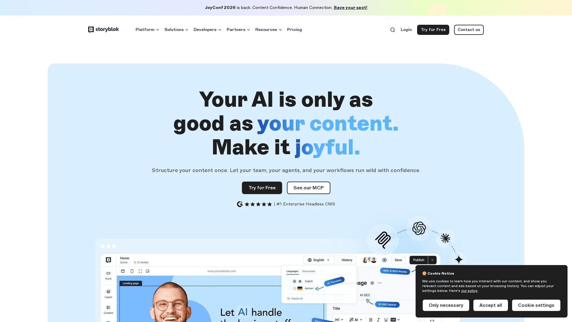 Storyblok homepage screenshot