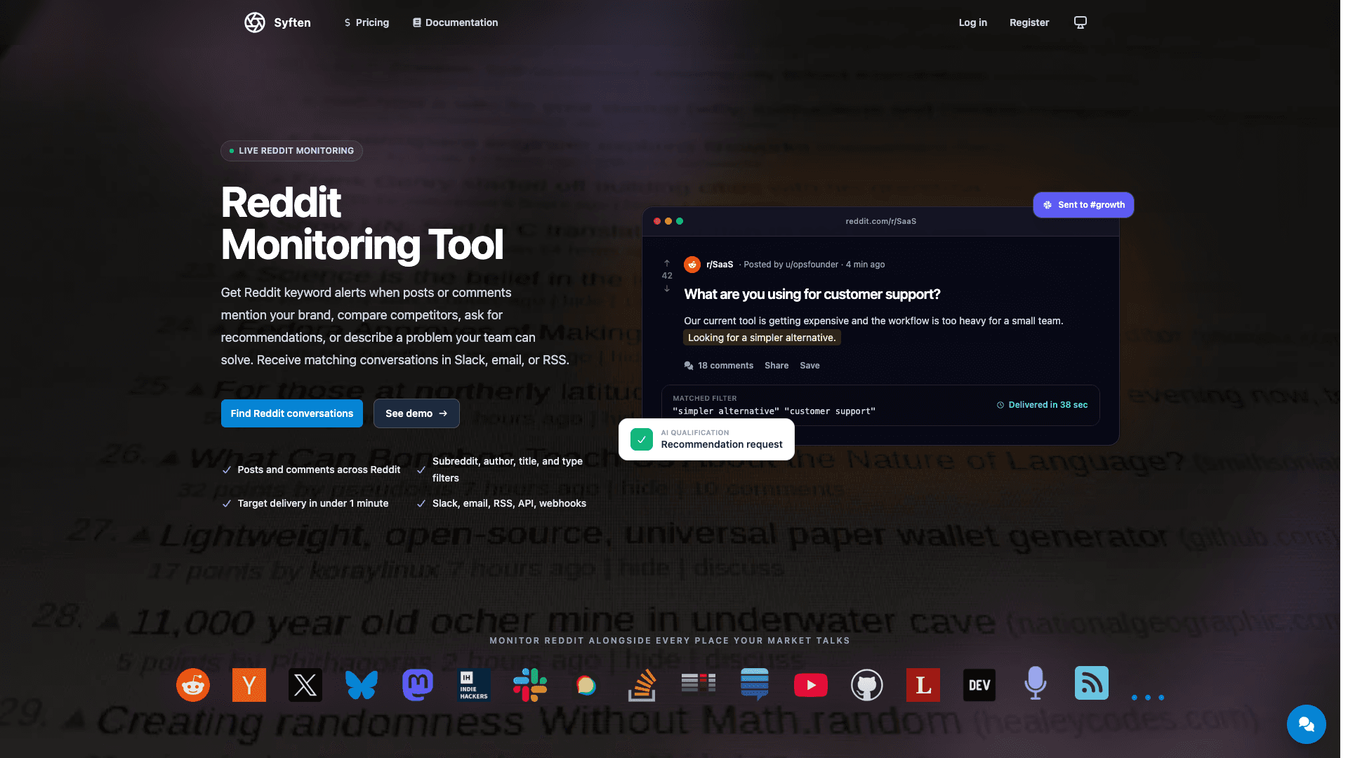 Syften website screenshot