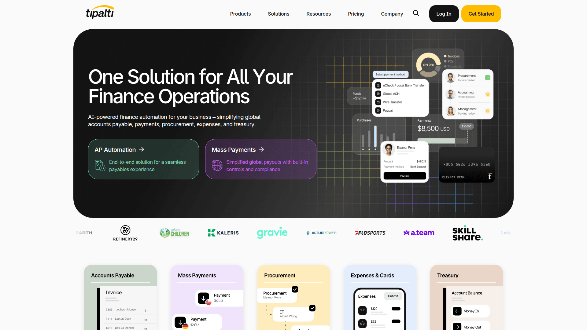 Tipalti homepage screenshot