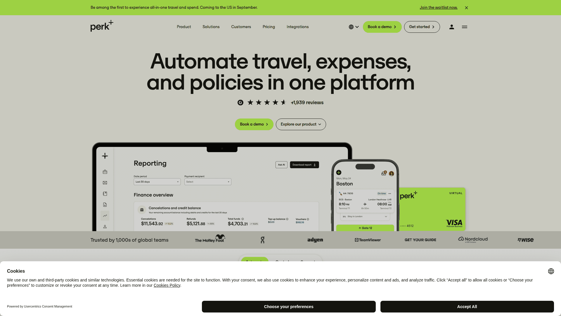 TravelPerk homepage screenshot