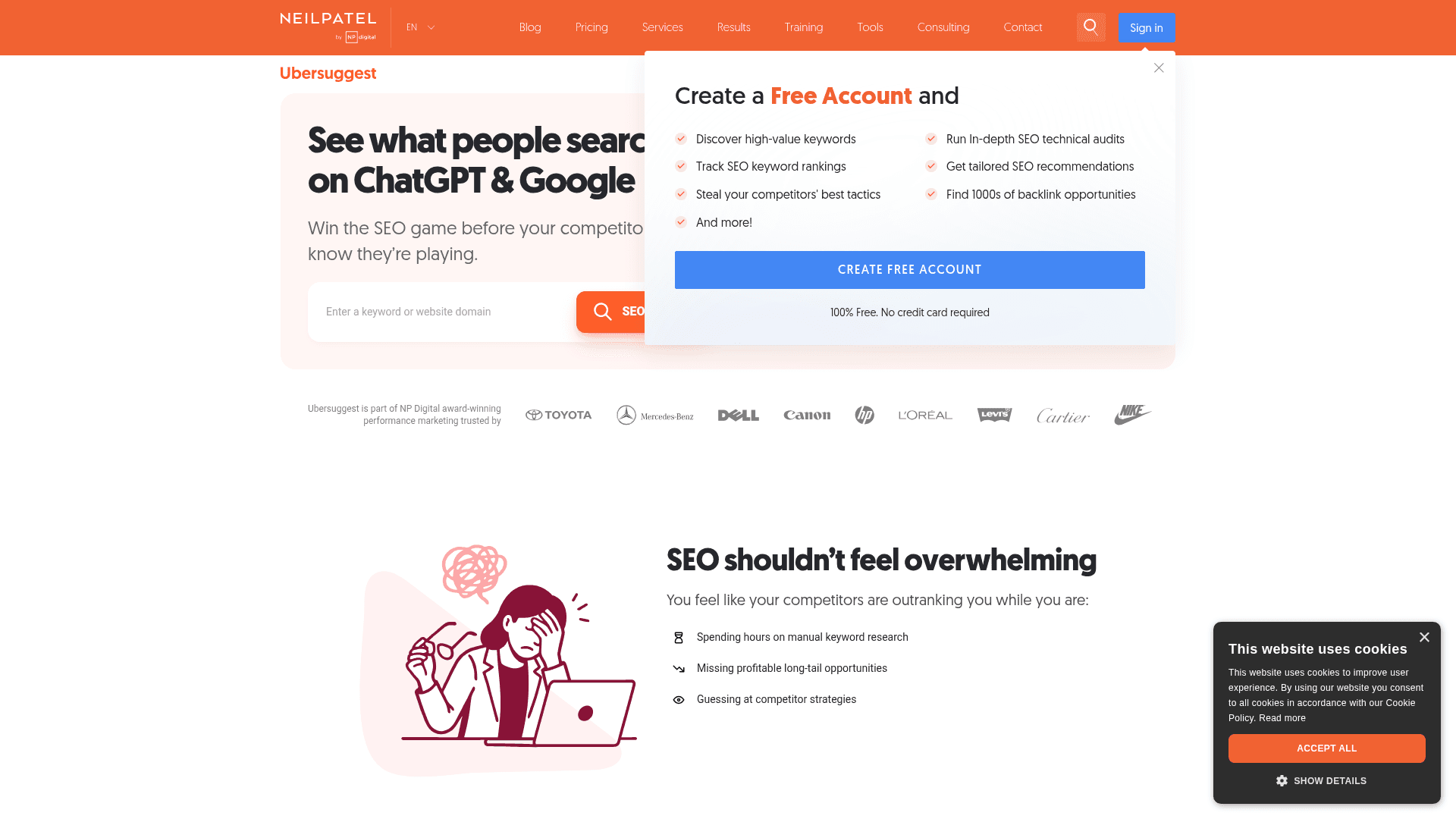 Ubersuggest dashboard screenshot