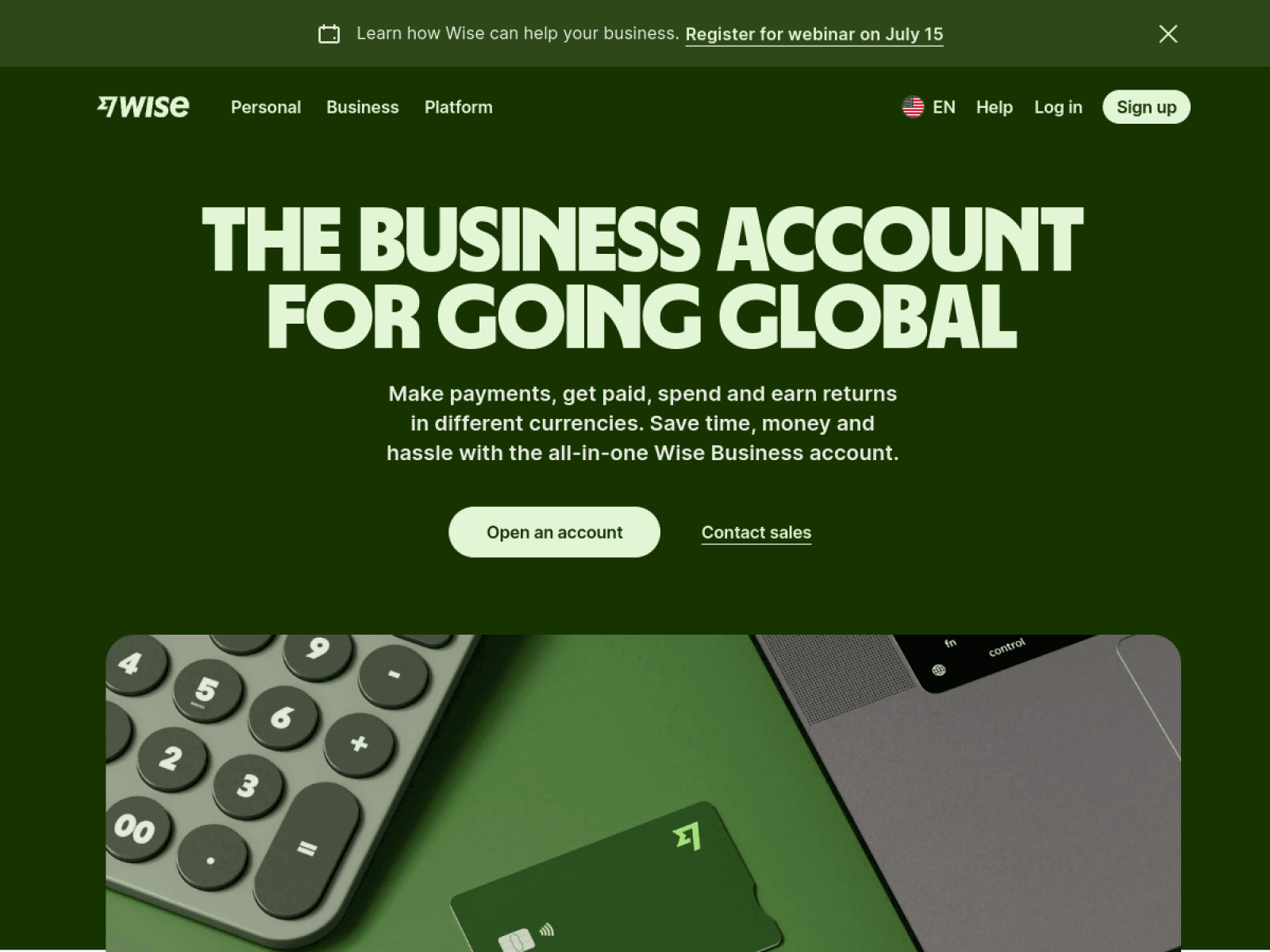 Wise Business homepage screenshot