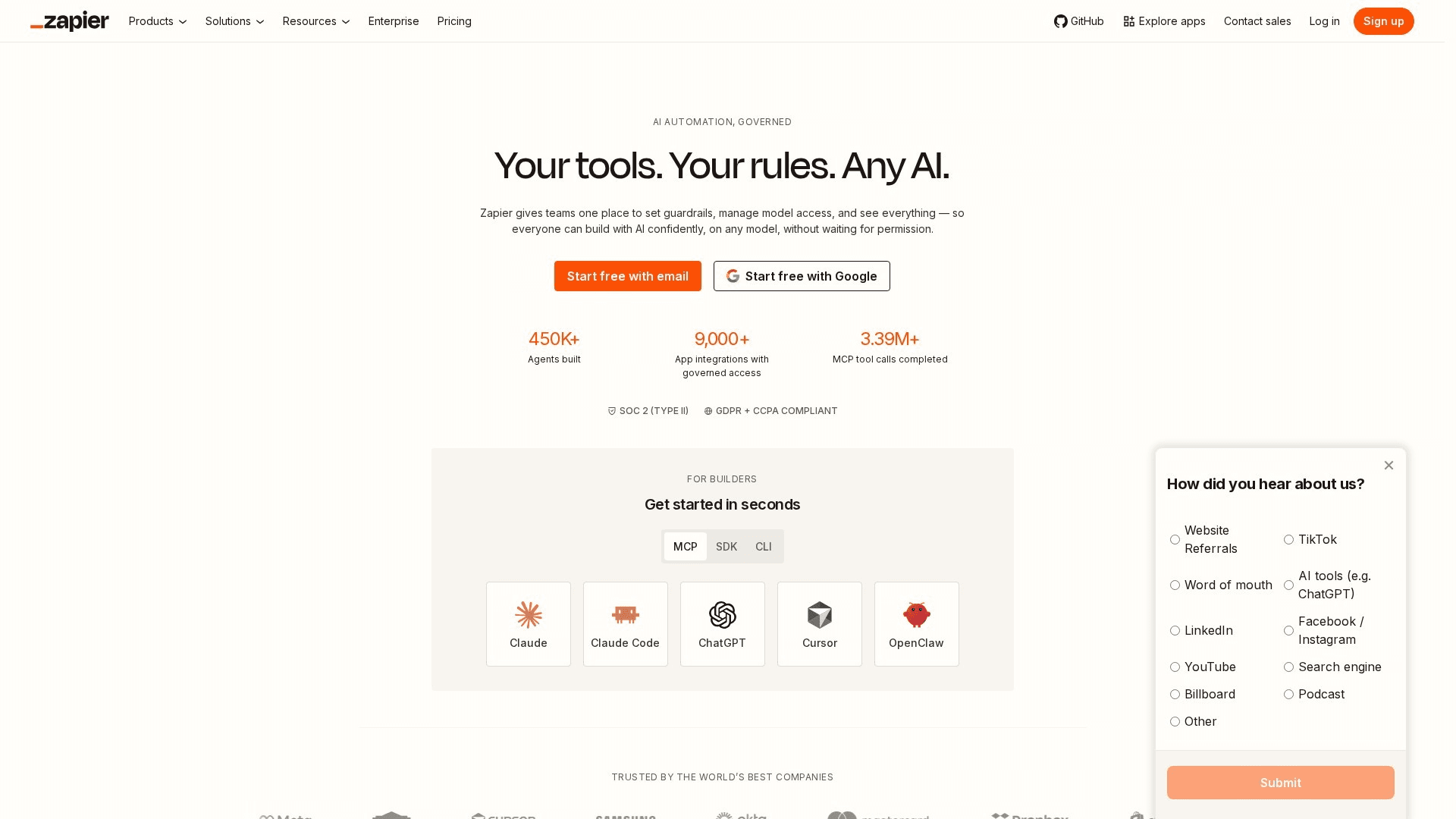 Zapier homepage screenshot